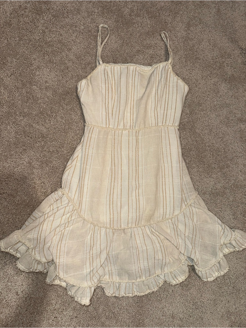 Selfie Leslie Cream Striped Ruffle-Hem Mini Dress